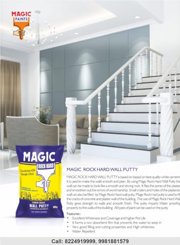 Image of Magic Rock Premium Wall Putty Powder Smooth Finish Interior & Exterior Walls Painting | Holes | Clay Art | Crack repair Filler | Art & Craft (4 KG Bag)