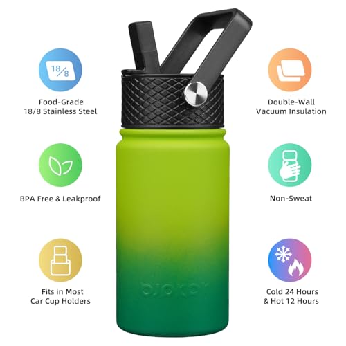 Image of BJPKPK Insulated Water Bottle, 15oz Stainless Steel with Straw Lid