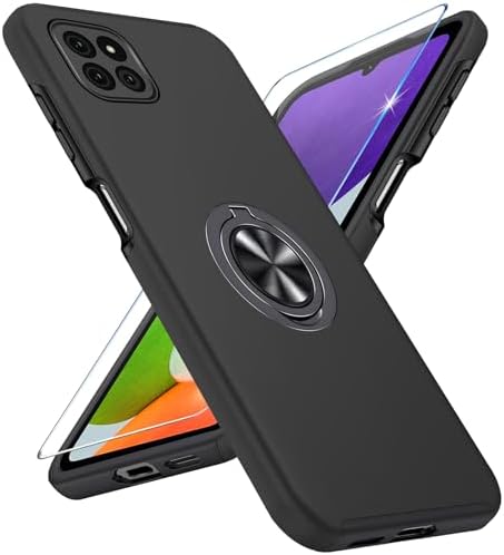 Vaki Handyhülle für Samsung Galaxy A22 5G Hülle mit Schutzfolie, Schutzhülle A22 Case mit Magnetischer Ring Ständer Kratzfest Fallfestigkeit Stoßfest Panzerhülle für Samsung A22 Co