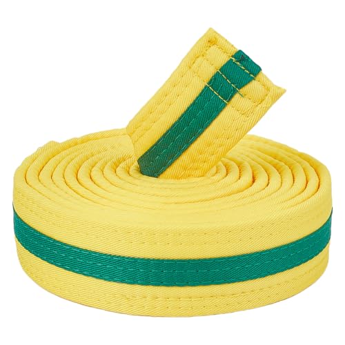 CREATCABIN Cinturón de Taekwondo Amarillo Y Verde, Cinturón de Artes Marciales Hapkido, Cinturón de Judo, Karate, TKD, Aikido, Cinturón de Clasificación de Uniforme, Cinturones Largos, Suaves Y de Aju