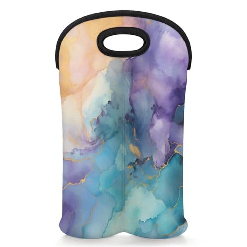 GzLeyigou 2 Bottles Abstract Artwork Wine Bag Sleeve Totes Marble Texture Neoprene Protective Wine Carrier Bag for Wine,Water, Champagne, Beer, Baby Bottles,Gift 14.5 x 10 Inches