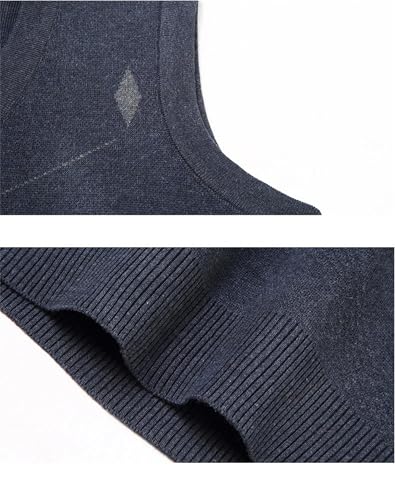 Men Knitted Sweater Vest Solid Color V-Neck Sleeveless Argyle Pullover Sweater Vest4