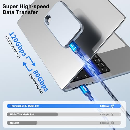 Câble Thunderbolt 5 tressé 8K 165Hz à 80Gbit/s pour affichage ultra fluide de jeu - 2