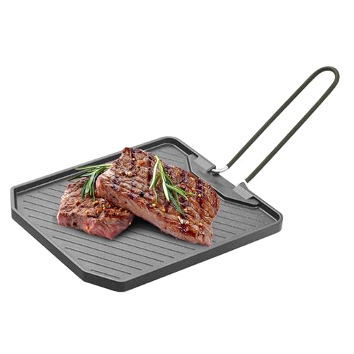 Genérico Plancha Para Barbacoa - Plato De Cocina Antiadherente Con Mango Plegable,Sartén para Filetes de Cocina,para Exteriores Hogar Apartamento Camping Jardín Barbacoa