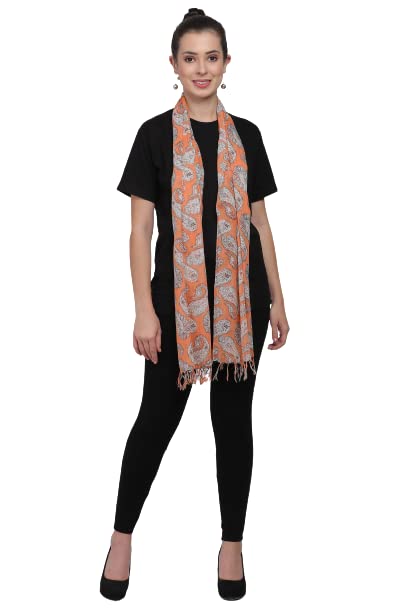 100% Pure Cotton Orange Printed Scarf Stole Dupatta1COMROR7-image-0