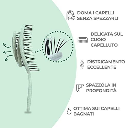 Ninabella Spazzola Lisciante per Donne, Uomini e Bambini - Antinodo - Per Capelli Bagnati Lisci o Ricci - Districante a Spirale - natura - 2