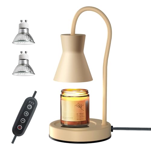 LALISU Candle Warmer Lamp with Timer and Dimmer, Vintage Electric Candle Melter with 2 Bulbs, Melter Scented Candle Height Adjustable Compatible with Jar Candles, House Warming Gifts (Beige) by LALISU - Used condition - US$12.02
