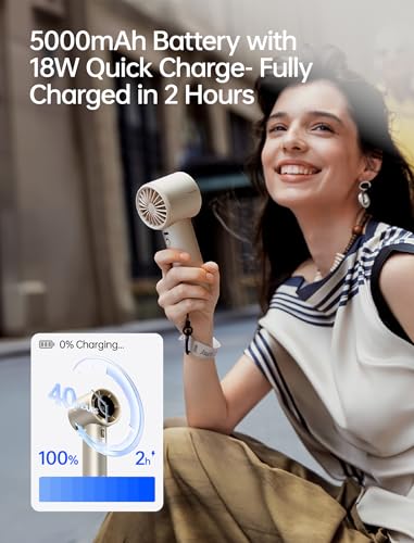 Image of JISULIFE Handheld Fan Pro1S - Next-Gen Airflow: Up to 40h Runtime, Metal Body - Enduring Quality, 1-100 Speed Scroll Wheel, 5000mAh-Portable Fan for Travel, Gifts for Women Men(Amber Gold)