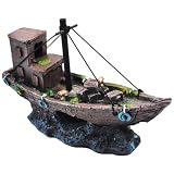kathson Aquarium Shipwreck Decor Fish Tank Sunken Ship Ornament Pirate Shipwreck Decoration Resin Sunken Boat Betta Fish Sunken Ships...