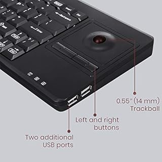Perixx PERIBOARD-514 PLUS Tastiera con Trackball - USB - con Filo - con 2 Porte USB Hub - English Layout