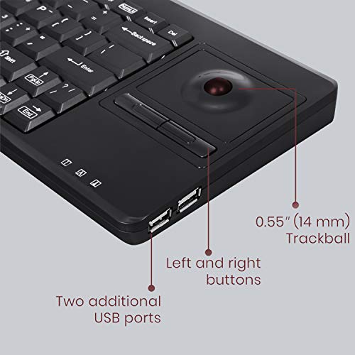 perixx PERIBOARD-514 PLUS Tastiera con Trackball - USB - con Filo - con 2 Porte USB Hub - English Layout - Hub USB - Immagine 3