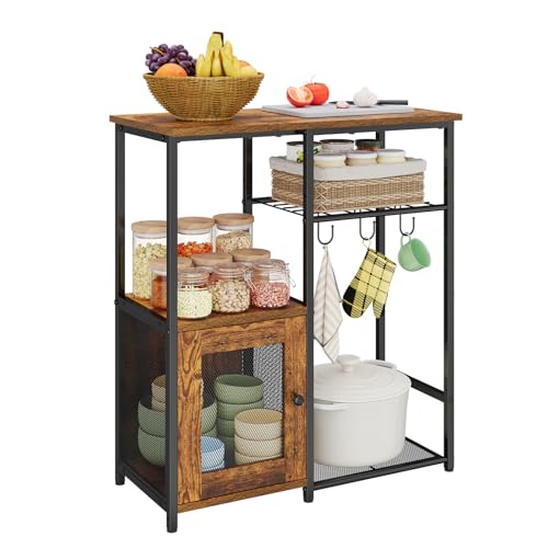 Small Kitchen Island Table with Storage, 4 Tier Microwave Stand,