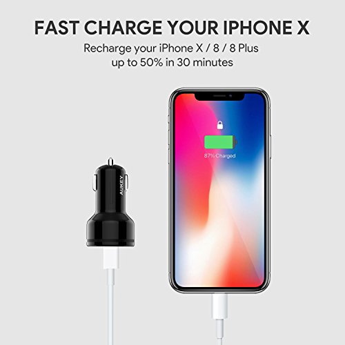 Product Image 3: USB C Car Charger AUKEY 39W Fast Car Charger Dual-Port Car Adapter 27W Power Delivery USB C + 12W USB A Compatible with iPhone 11 Pro Max XS, Note10 S20 S10 S9, Google Pixel 4 XL, iPad Pro and More