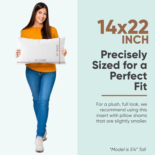Image of Pillowflex Synthetic Down Pillow Insert 14x22 in - Karate Chop Pillow | Small Rectangle Sham Form, Plush Polyester Cotton Blend, Cloud-Like Comfort, Clump-Resistant Fill, Smooth Elegant Finish