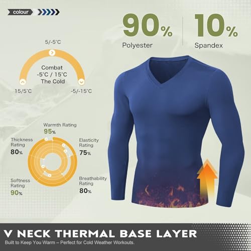 Men's Thermal Compression Shirts V Neck Fleece Lined Long Sleeve Athletic Base Layer Tops for Running Workout3