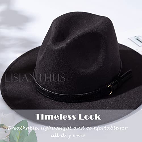 Image of Lisianthus Men & Women Vintage Wide Brim Fedora Hat | Classic Belt Buckle Decor, Adjustable Drawstring, Inner Breathable Sweatband, Timeless Style, Ideal for Travel & Daily