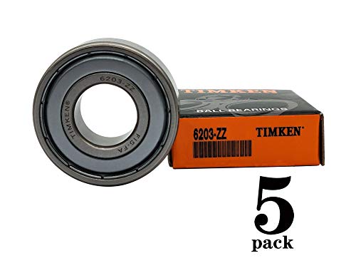 TIMKEN 6203-2Z 5 Pcs Double Metal Seal Bearings 17x40x12mm, Pre-Lubricated and Stable Performance and Cost Effective, Deep Groove Ball Bearings.