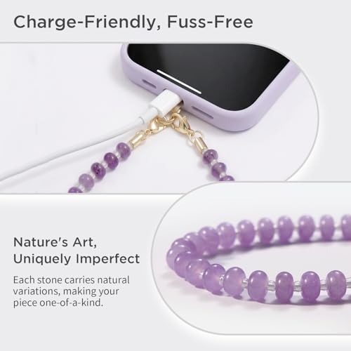 Image of POSADINA Natural Stone Phone Charm, Beaded Healing Phone Wrist Strap, Handmade Cellphone Chain Lanyard with Tether Tab