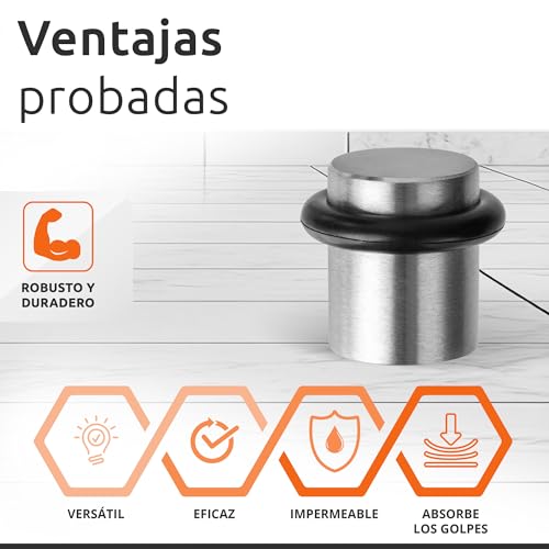 Miniatura 6 de Ecence Tope De Puerta Para Suelo Para Atornillar 2 Piezas Tope De Puerta De Acero Inoxidable Ø20x25mm Protección De Pared Cepillado Incluidos Tornillos Y Tacos