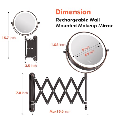 Espejo de Maquillaje de Pared Recargable 8 Pulgadas miniatura 4