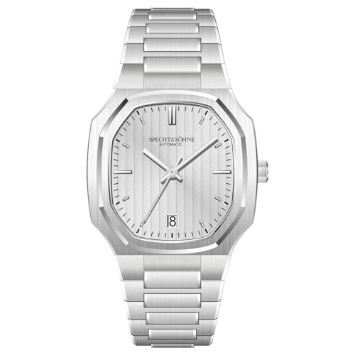 Image of SPECHT&SOHNE Watches for Men 38MM Rare Elegant Automatic Mechanical Watch Stainless Steel Sapphire Crystal Waterproof, Silver-White, Classic