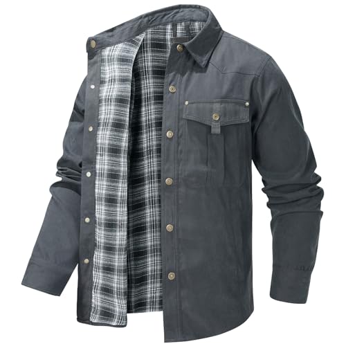 Men's Lightweight Jacket Flannel Lined Shirts Jackets Long Sleeve Snap Button Rugged Western Cowboy Shackets2
