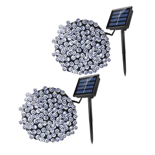Guirlandes LED solaires 10m Homoyoyo blanches étanches pour la décoration de terrasse x2