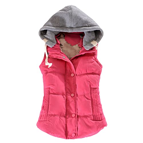 Gilet d'hiver à capuche épais femme décontracté chaud en coton rose L