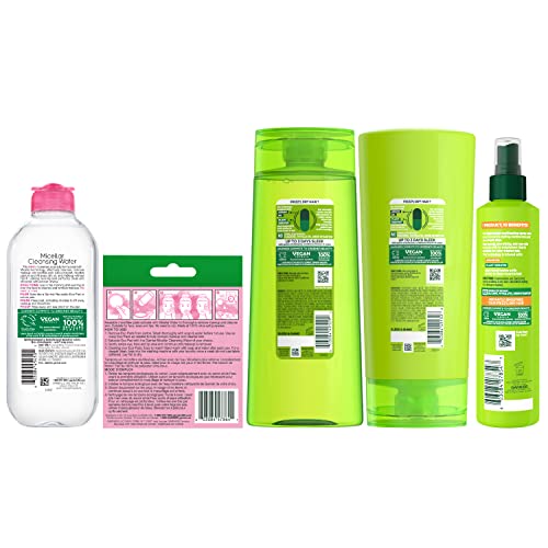 Image of Garnier Back to School Bundle| Micellar Water (400mL), EcoPads, Fructis Sleek & Shine Shampoo (22 Fl Oz), Conditioner (21 Fl Oz) + 10-in-1 (8.1 Fl Oz), 5-piece Set (Packaging May Vary)