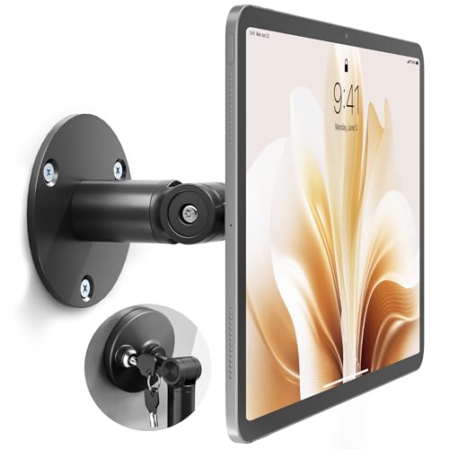 monTEK Anti-Theft Tablet Wall Mount, Universal Tablet Kiosk with Security Lock Fit 7”-15” Screen Size, Compatible with Ipad Series and Samsung Tab, Frameless Design, Black