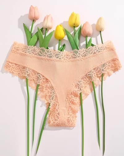 Image of Sth Big Womens Cotton Underwear Sexy Lace Brazilian Panties Soft Breathable Cotton Bikini for Ladies 6 Pack