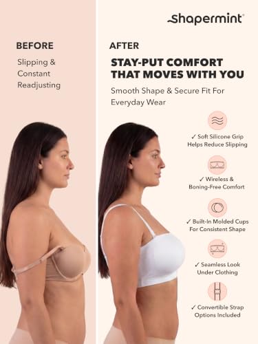 Image of SHAPERMINT Strapless Bra, No-Slip Wireless Bandeau with Sewn-in Cups