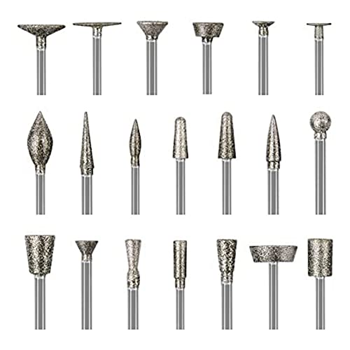 Celabie Juego de Talla de Piedra Brocas de Diamante, 20 Piezas Kits de Pulido Accesorios de Herramientas Rotativas con VáStago de 1/8 Pulgadas para Tallar