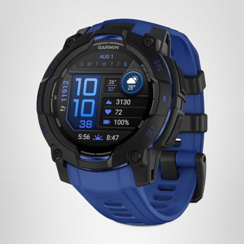 Garmin Instinct 3, AMOLED (édition limitée) - Montre GPS Robuste et connectée – Noire avec Bracelet Bleu électrique – Boîtier 45 mm