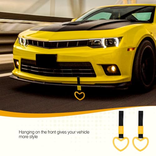 Image of 2PCS Heart Shaped Car Handle Straps, Rear Bumper Warning Keychain Ring for Car Exterior Accessories (Yellow)