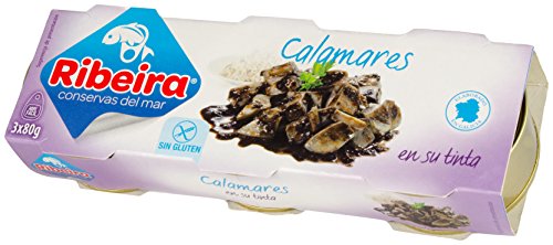Ribeira, Conserva de Pescado Calamares en Tinta (10 paquetes de 3 x 80g)