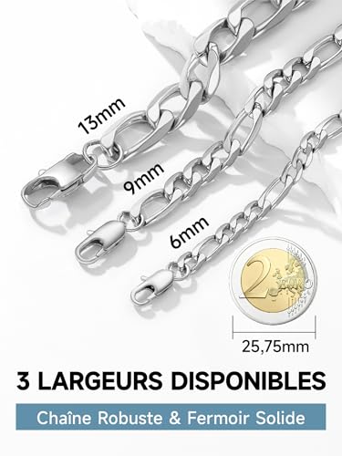 PROSTEEL Gourmette Homme Acier Inoxydable 21cm, Chaîne Bracelet à Maillons Figaro 9mm, Hip Hop Wristband – vue 8