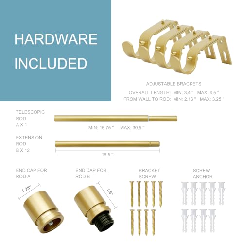 Image of Byondeth Curtain Rods for Windows 16 to 200 Inches Adjustable Length 1 Inch Diameter Window Curtain Rod with Aluminium Finials, Flash Gold