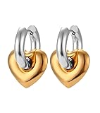 SweYone Detachable Heart Drop Hoop Earrings, 2 in 1 Two Tone Gold and Silver Earrings, 18K Gold Plated Stainless Steel, Versatile Hoop and Heart Dangle Earrings