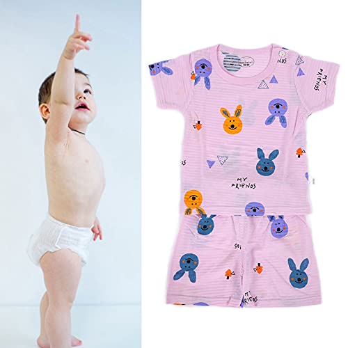 Terno bebê de verão, pijama infantil de verão macio para 2 a 8 anos de idade(Coelhinho terno de mang
