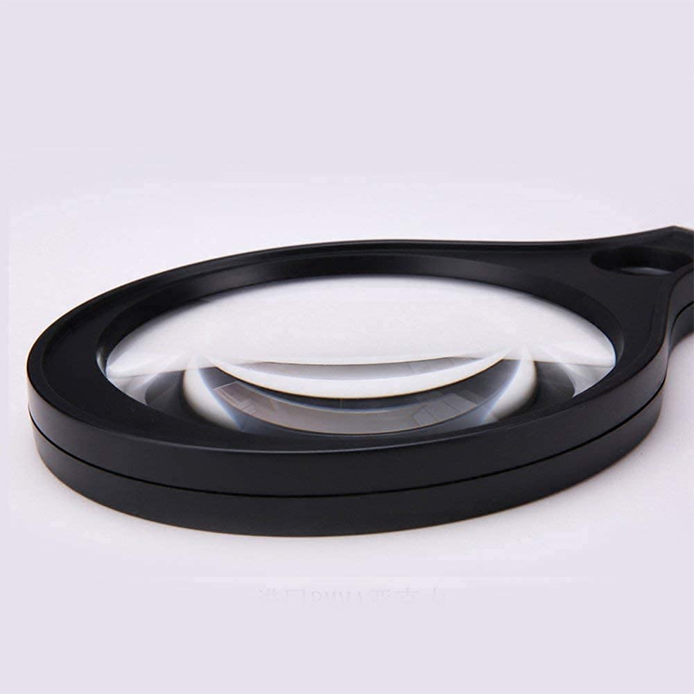 Lupa De Mano De 15 Cm con Luz Led Púrpura, Lupa Grande Negra De 2 Aumentos, Lupa De Lectura HD Portátil.