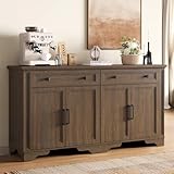 ONBRILL 63' Sideboard Buffet Cabinet, Kitchen Buffet Storage Cabinet, Large Credenza with Drawers & Doors, Wood Coffee Bar Console Wine Bar for Living Room Hallway Brown