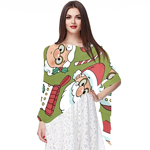 Écharpe de Noël en mousseline femme motif Père Noël chic