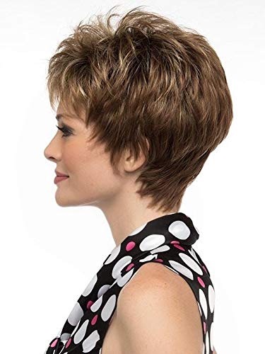 Jacqueline Wigs Color LIGHT BROWN - Envy Wigs 2.75" Short Pixie Wispy Bangs Synthetic Open Top Capless Average Peluca Volume Bundle MaxWigs Hairloss