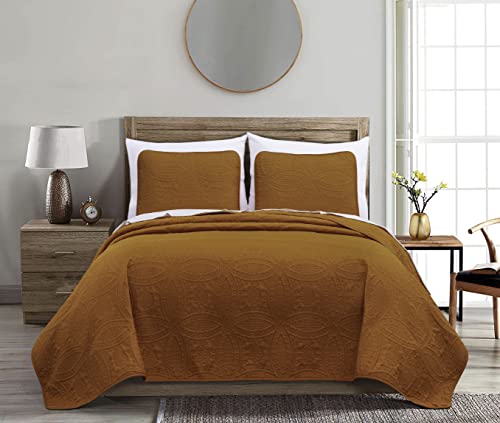 Image of Chezmoi Collection Austin 3-Piece Oversized Bedspread Coverlet Set (King, Spice)
