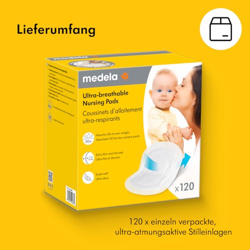 Medela Ultra-atmungsaktive Stilleinlagen – Hochgradig saugfähig – Diskretes Design für hohen Tragekomfort – 120er Pack