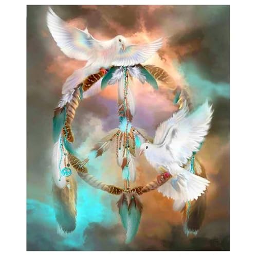 Broderie Diamant Kit Complet Plumes de pigeon avec strass carrés haut de gamme pour grand format 80x100cm