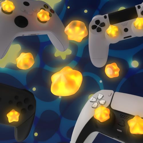 Image of PlayVital Cute Universal Illuminated LED Thumbstick Grips for ps5, for ps4, Joystick Caps for Xbox Series X /S, for Xbox One, Switch Pro Controllers, Joystick Protection - Stars