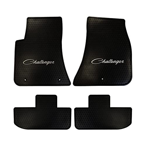 Lloyd Mats Heavy Duty Signature Rubber All Weather Floor Mats Heavy Duty Rubber Floor Mats For Dodge Challenger Rwd 2011-On - Silver Challenger Word (4Pc - Fronts + Rears, Black) #TOP2