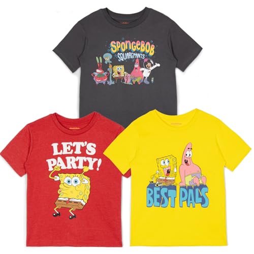 Nickelodeon Spongebob Squarepants Toddler Boys' 3-Pack Short Sleeve Graphic Tees Red Yellow Dark Grey 2T